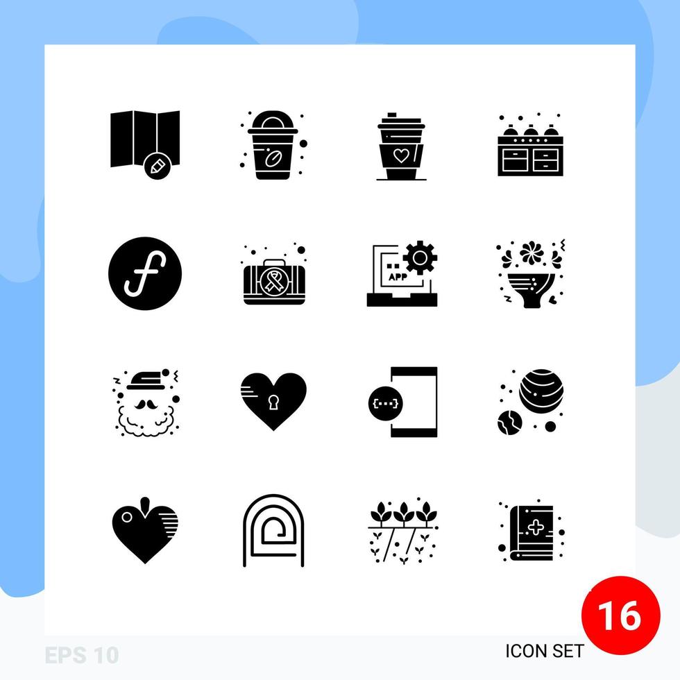 Pictogram Set of 16 Simple Solid Glyphs of first aid bank wedding aruba oven Editable Vector Design Elements