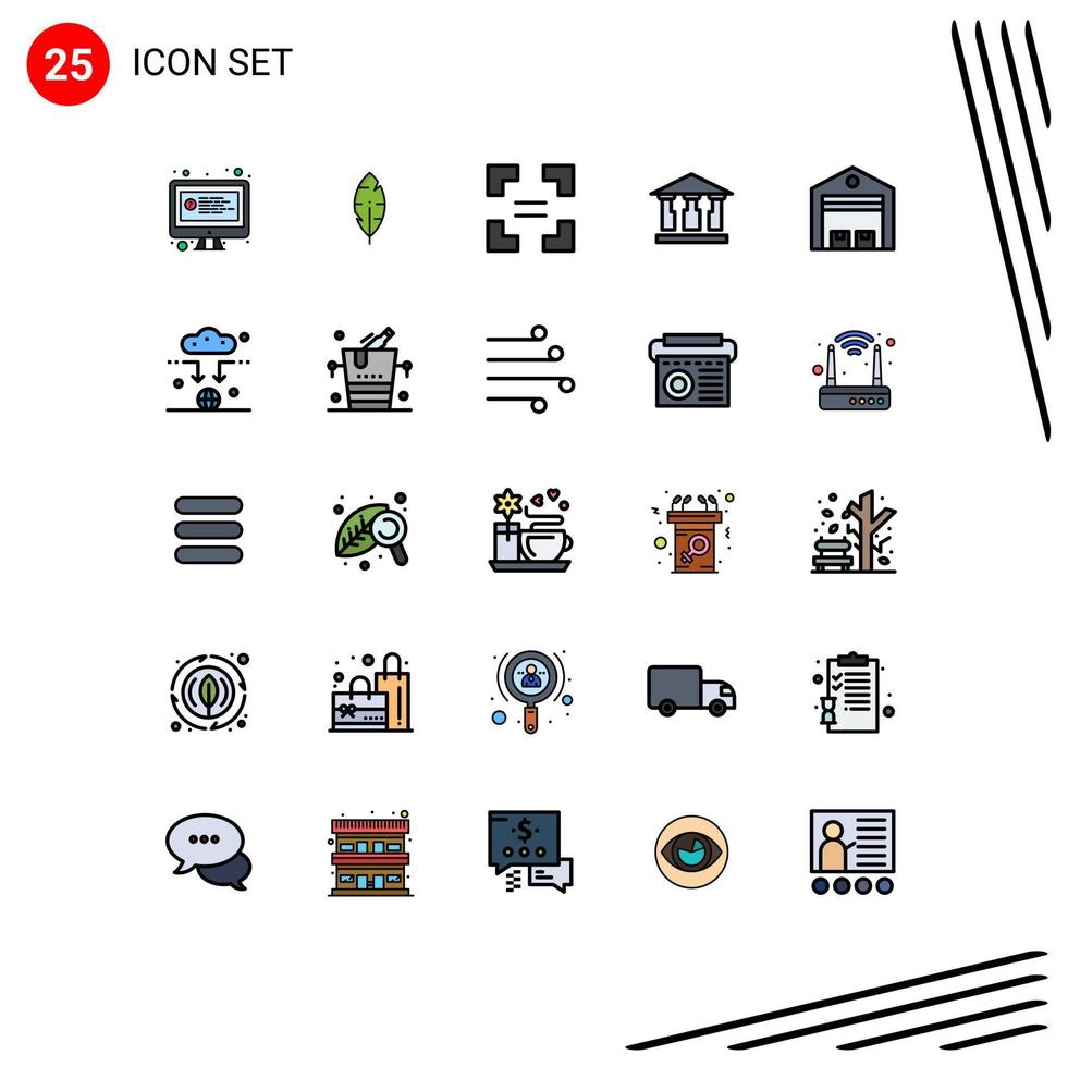 Group of 25 Modern Filled line Flat Colors Set for warehouse shipping arrow logistic mony Editable Vector Design Elements