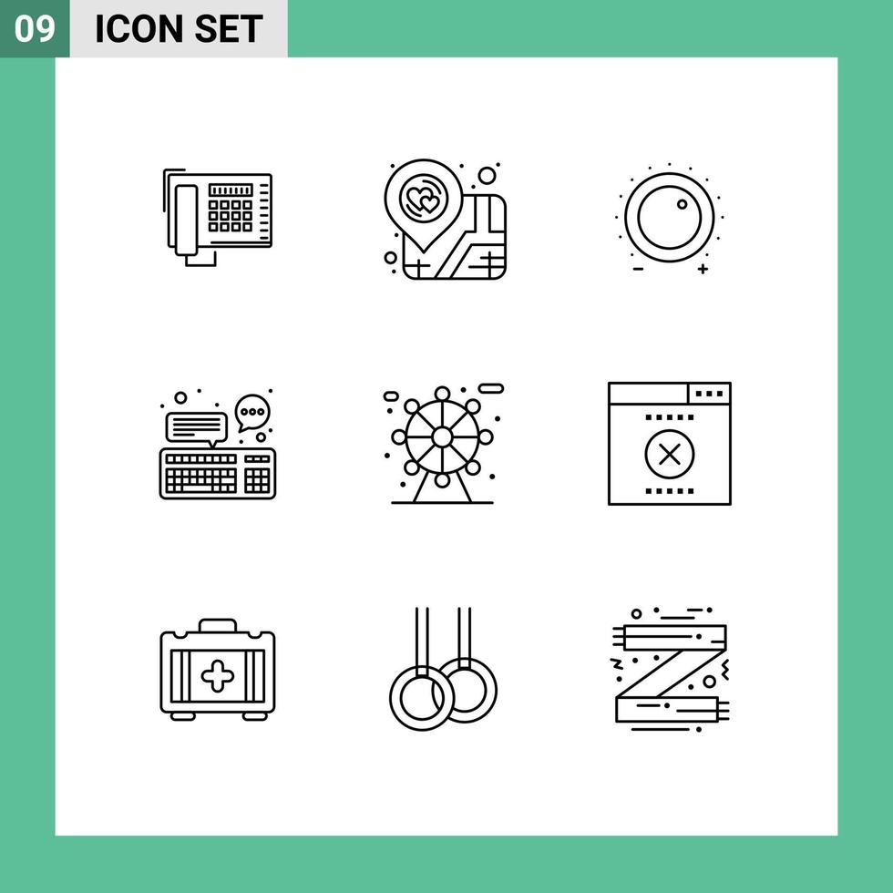Group of 9 Outlines Signs and Symbols for communication device audio computer sound Editable Vector Design Elements