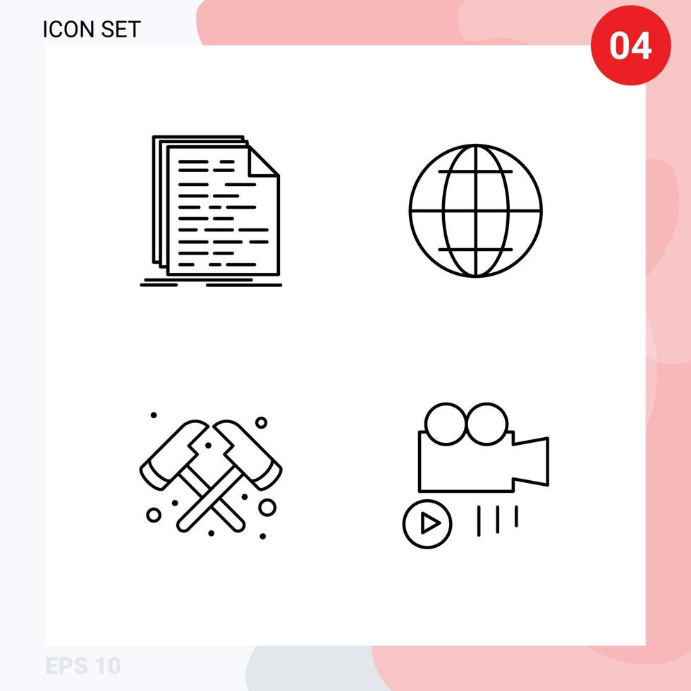 4 colores planos universales de línea de relleno establecidos para aplicaciones web y móviles código de programación de incendios elementos de diseño vectorial editables de cámara de Internet vector