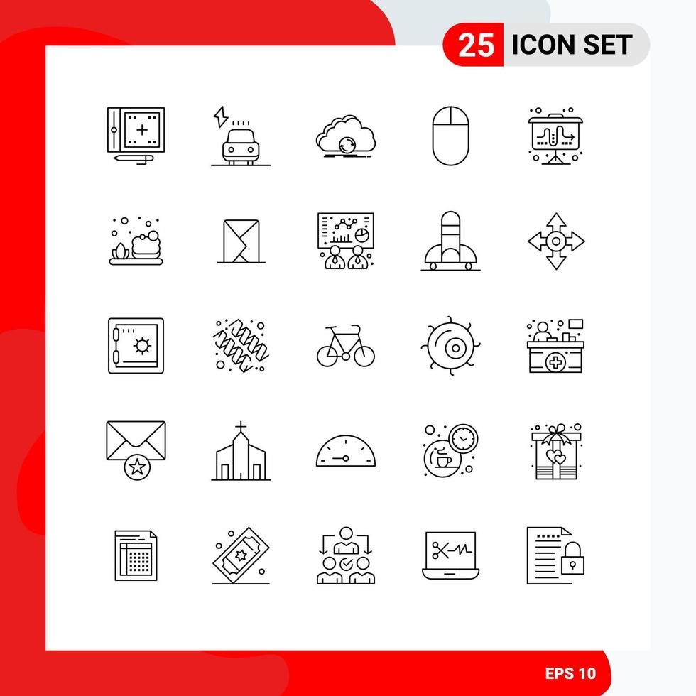 User Interface Pack of 25 Basic Lines of market mouse power hardware data Editable Vector Design Elements