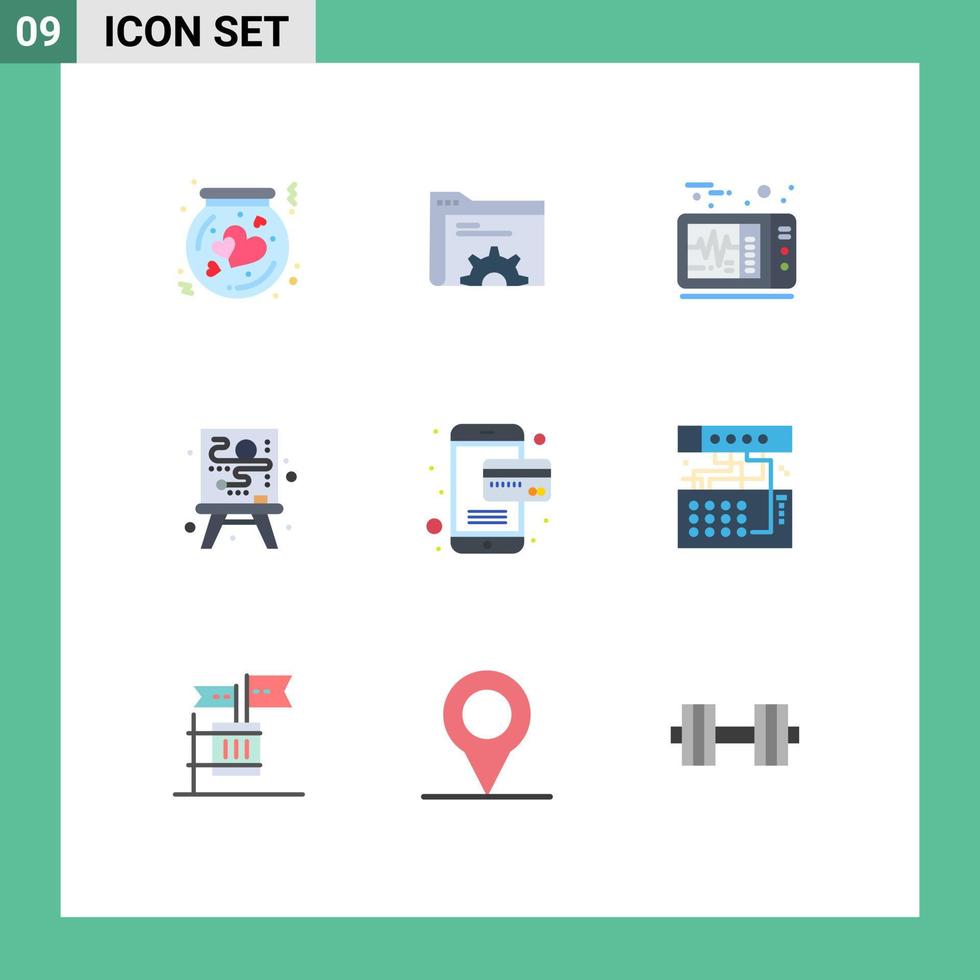 Set of 9 Modern UI Icons Symbols Signs for online process folder creative medical Editable Vector Design Elements