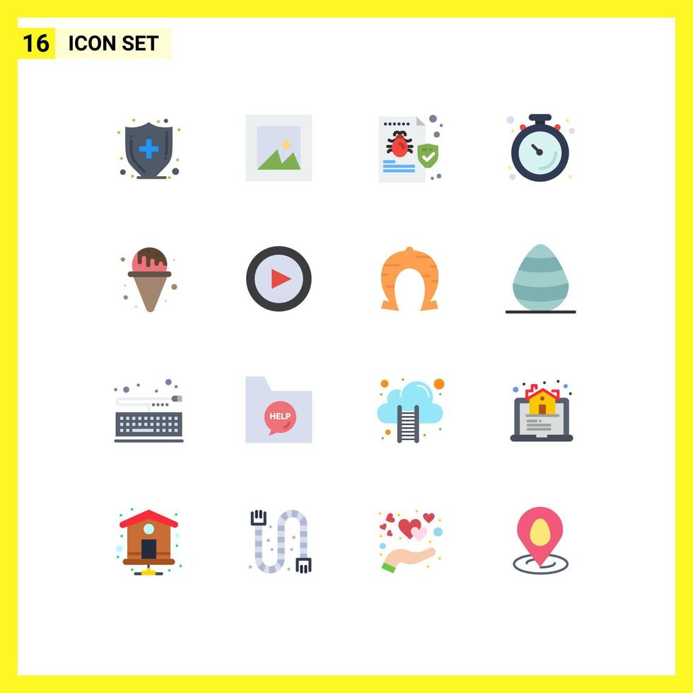 Pictogram Set of 16 Simple Flat Colors of park water folder stopwatch gym Editable Pack of Creative Vector Design Elements