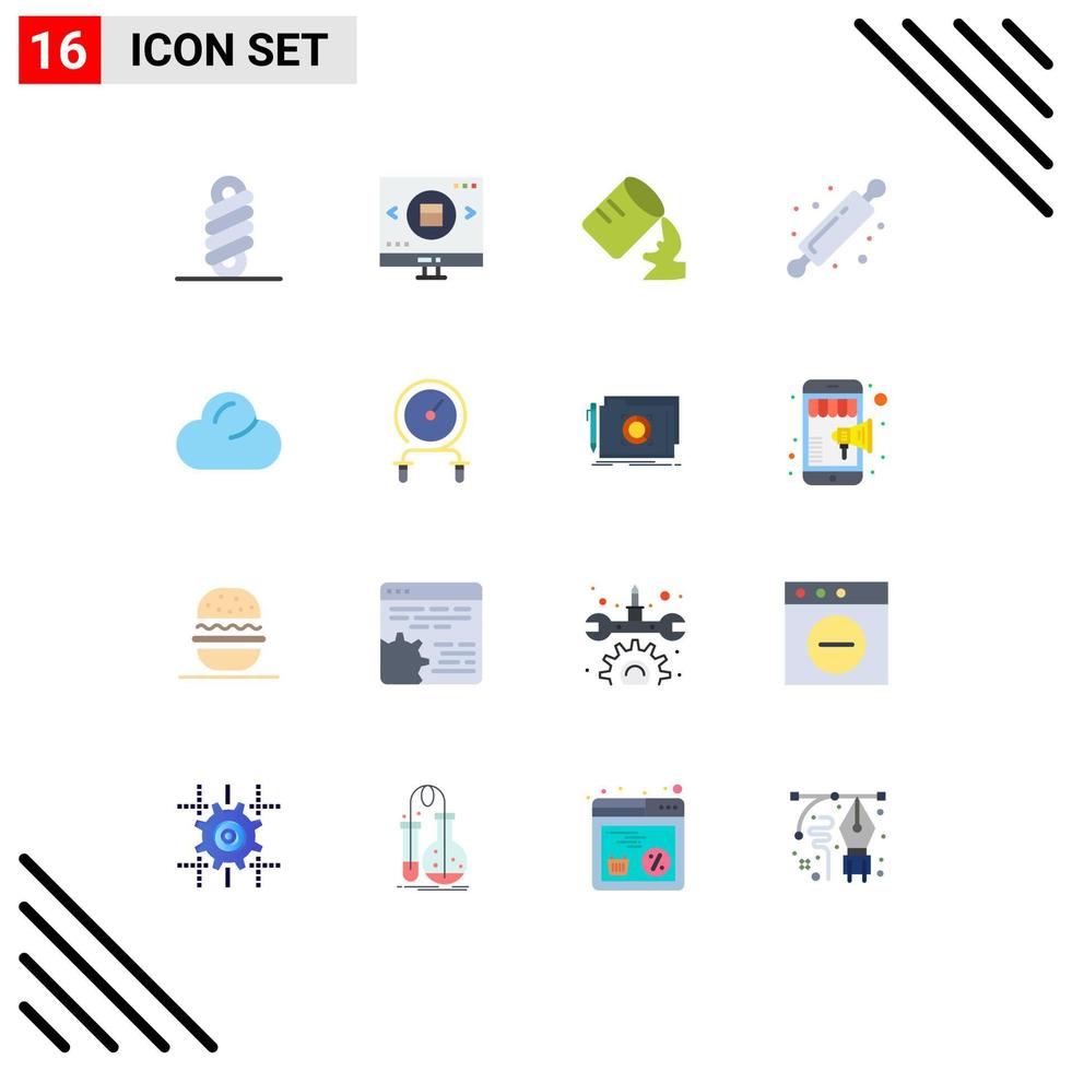 Stock Vector Icon Pack of 16 Line Signs and Symbols for overcast cloud glass bread rolling pin baking Editable Pack of Creative Vector Design Elements