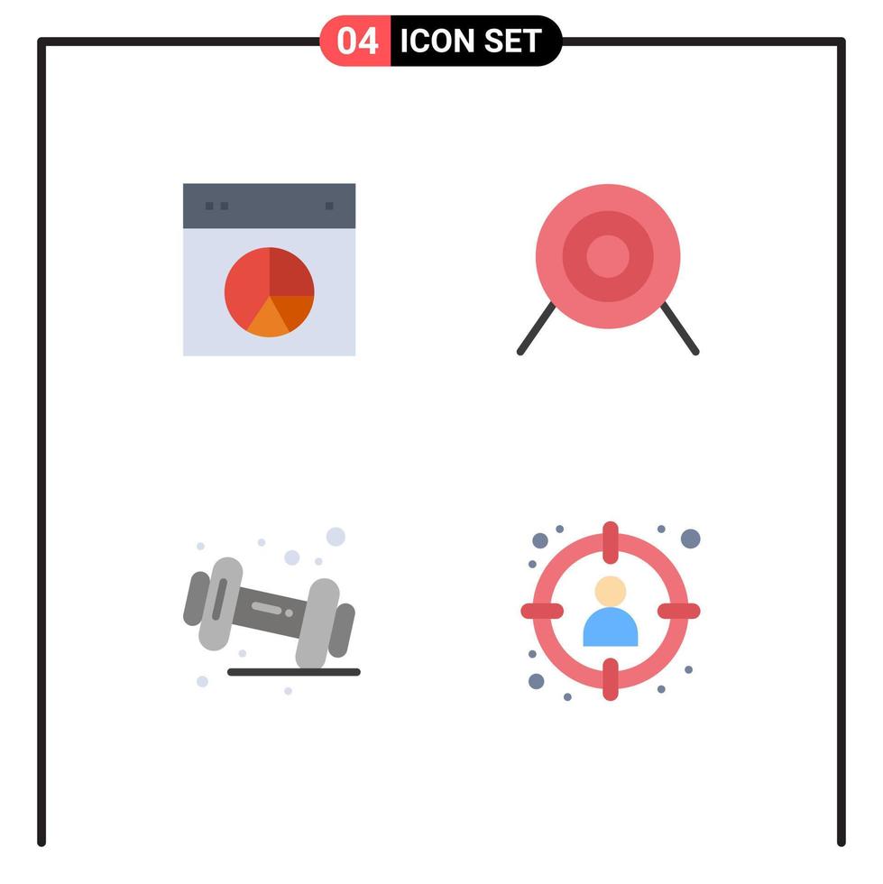 paquete de interfaz de usuario de 4 iconos planos básicos de gráfico dumbbell pie sport gym elementos de diseño vectorial editables vector