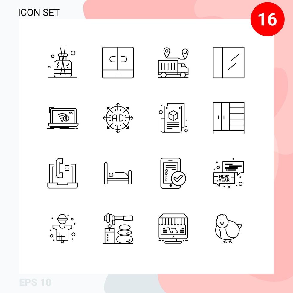 Modern Set of 16 Outlines and symbols such as internet connection delivery drug valentine Editable Vector Design Elements