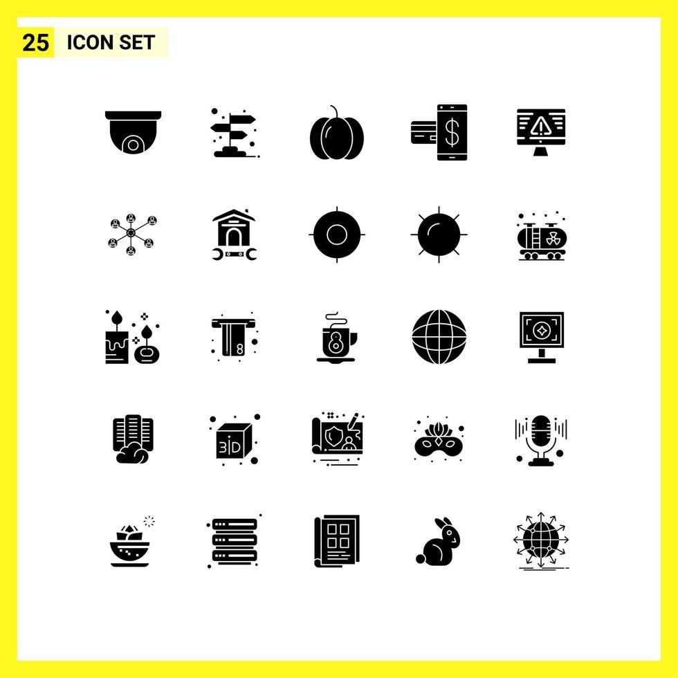 Mobile Interface Solid Glyph Set of 25 Pictograms of security payment halloween financial cashless Editable Vector Design Elements
