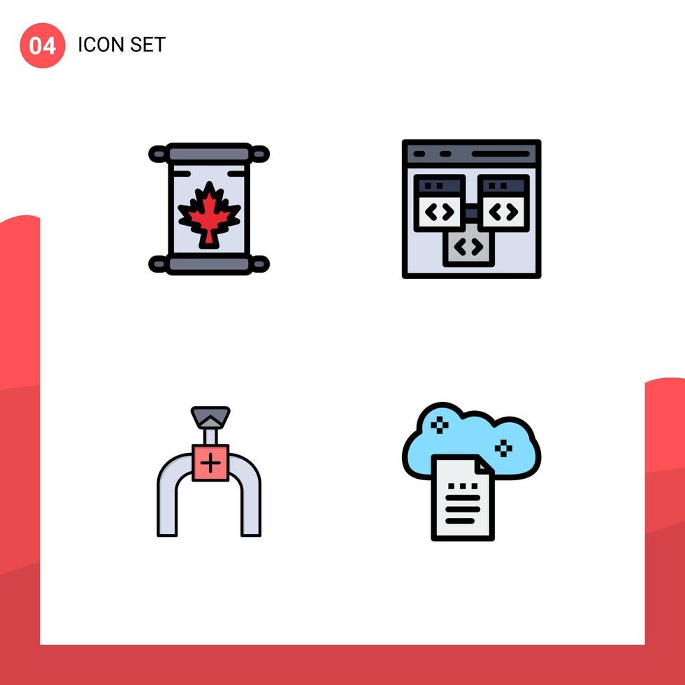 Stock Vector Icon Pack of 4 Line Signs and Symbols for note pipeline leaf coding gas Editable Vector Design Elements