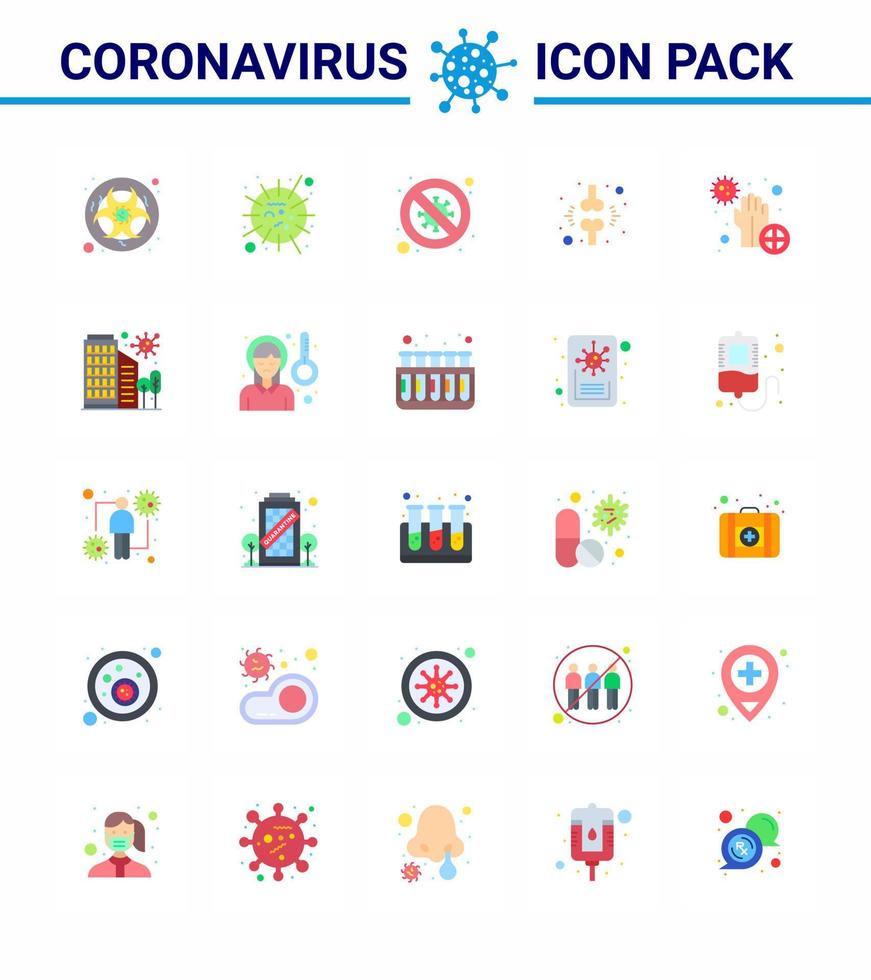 Conjunto de 25 colores planos de íconos epidémicos del virus de la corona, como la señalización de frenos sars científico prohibido coronavirus viral 2019nov elementos de diseño de vectores de enfermedades
