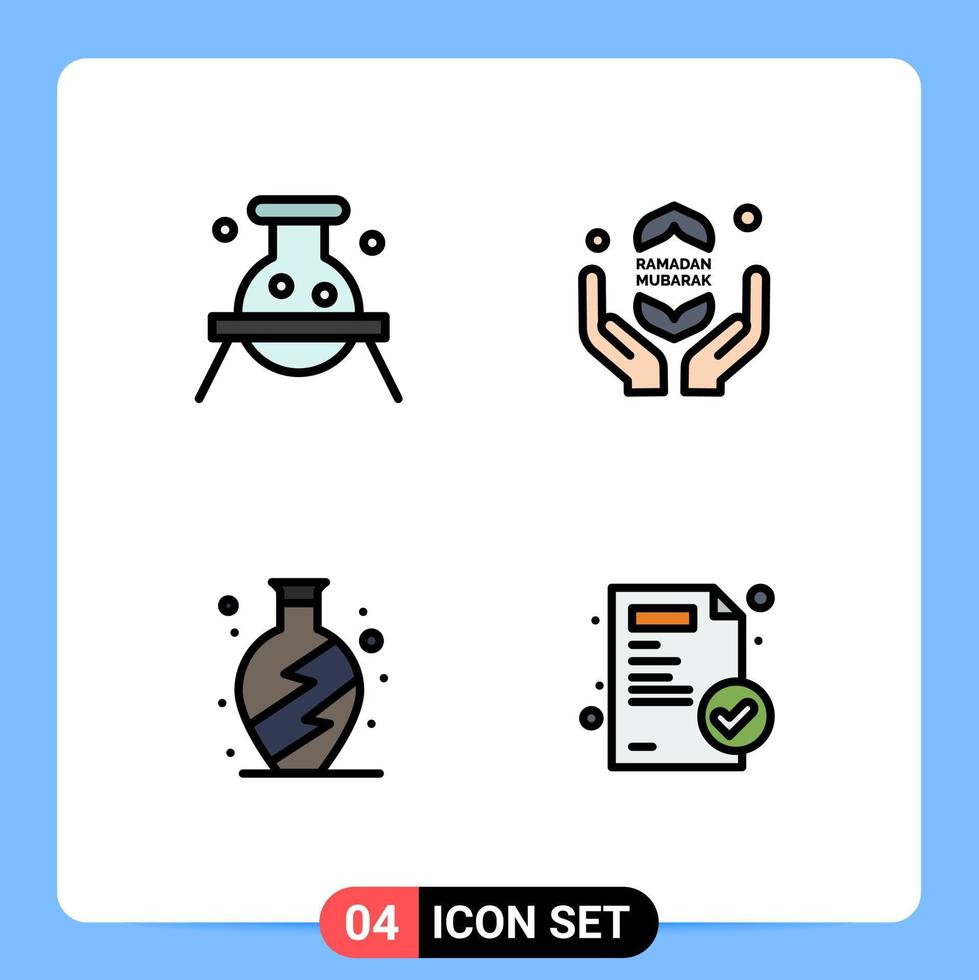 Pictogram Set of 4 Simple Filledline Flat Colors of biochemistry home dangerous fast vase Editable Vector Design Elements