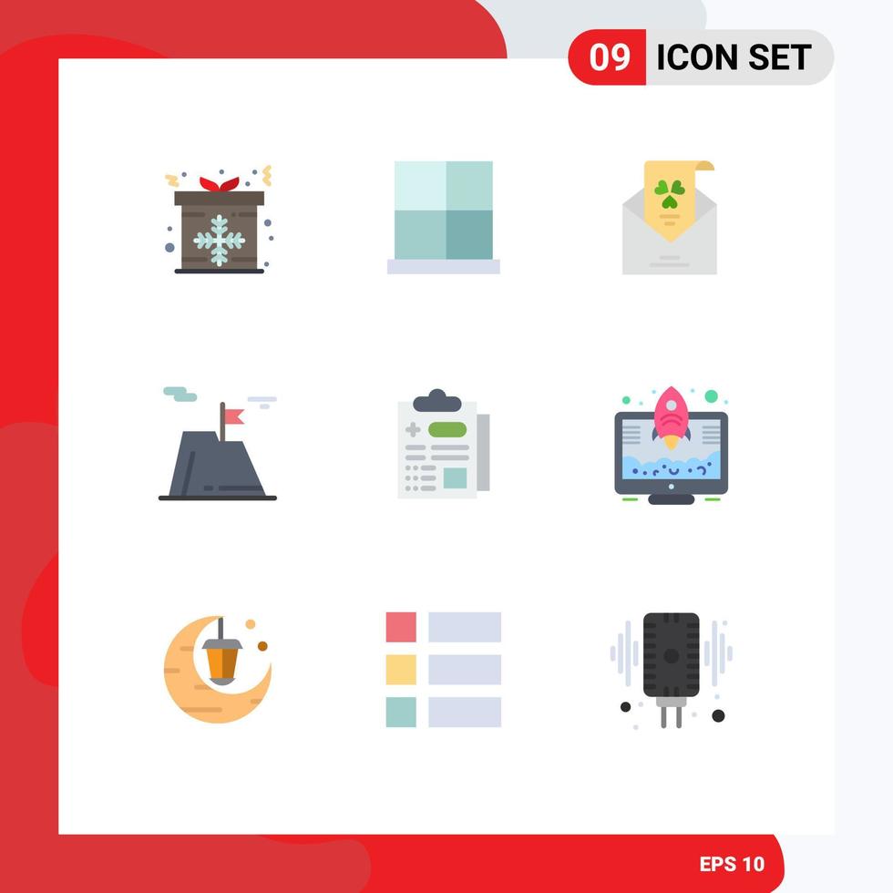 Mobile Interface Flat Color Set of 9 Pictograms of achievement mountain home door flag greeting Editable Vector Design Elements