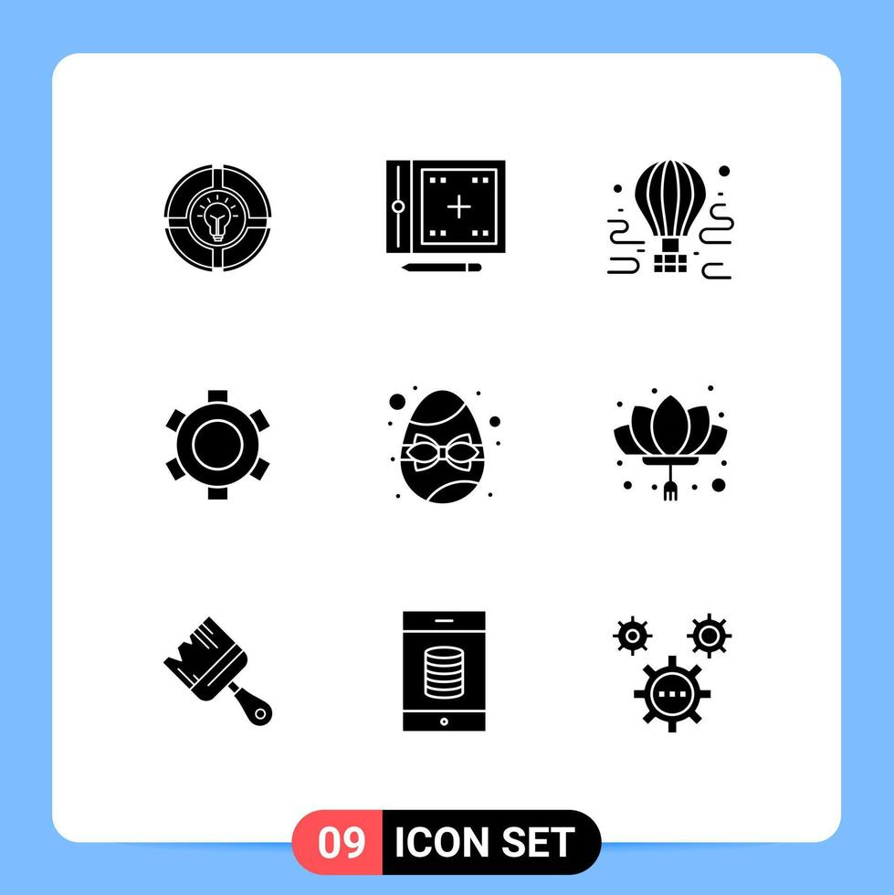 Set of 9 Commercial Solid Glyphs pack for setting basic drawing balloon tour Editable Vector Design Elements