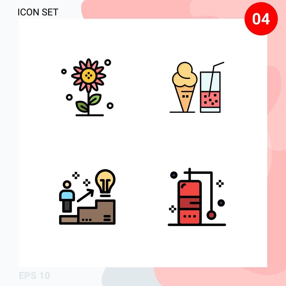 Set of 4 Vector Filledline Flat Colors on Grid for sub flower success spring summer idea Editable Vector Design Elements