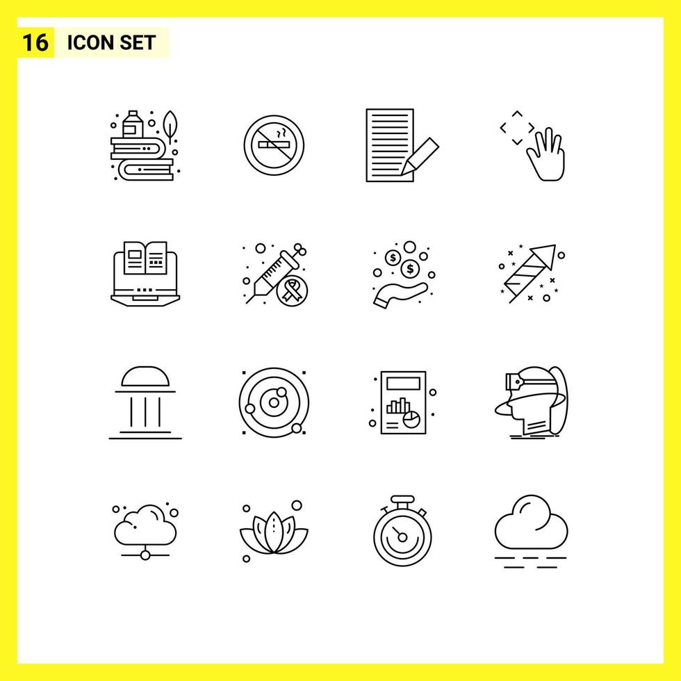 16 Universal Outline Signs Symbols of croup hand cursor hotel hand letter Editable Vector Design Elements