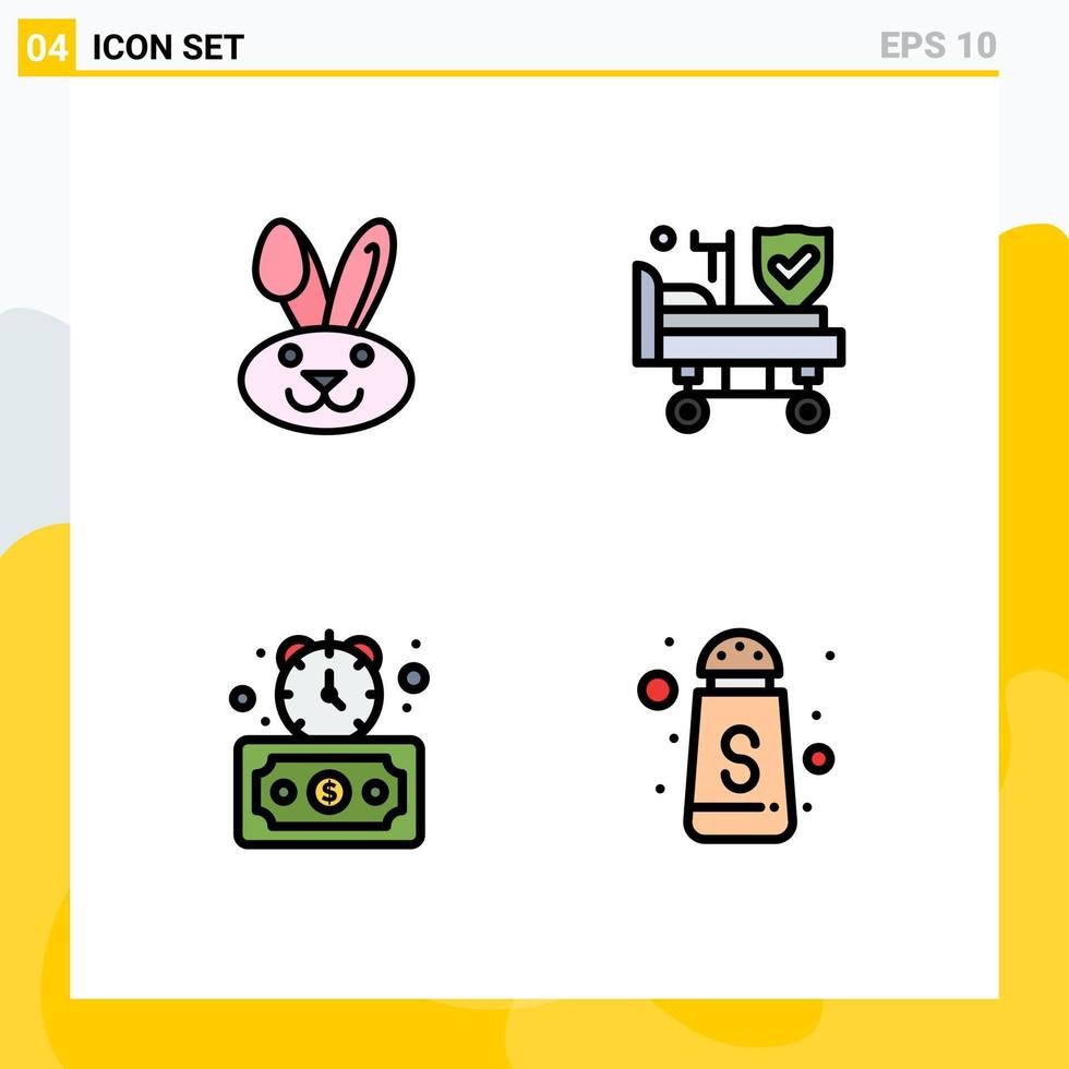 User Interface Pack of 4 Basic Filledline Flat Colors of bynny fast bed insurance serve Editable Vector Design Elements