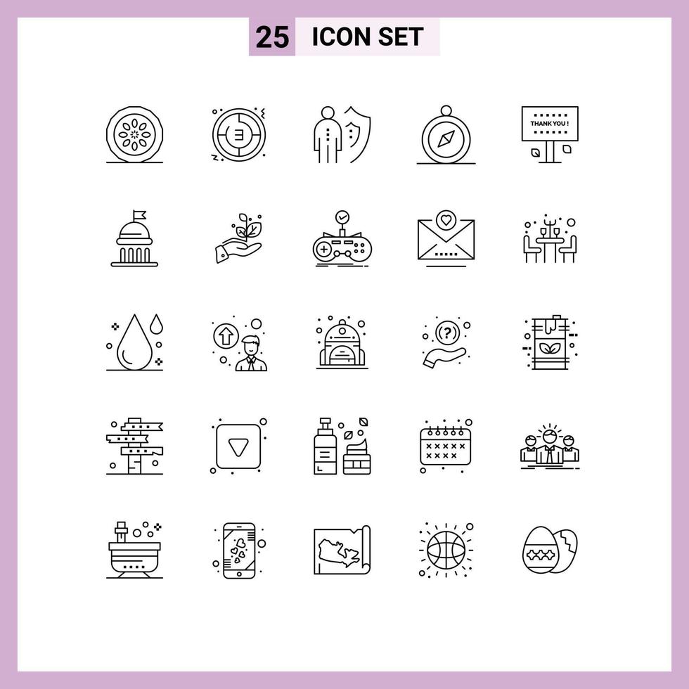 Line Pack of 25 Universal Symbols of navigation browse clock protection man Editable Vector Design Elements
