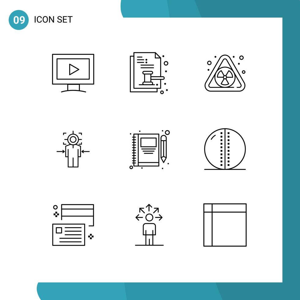 Set of 9 Commercial Outlines pack for book achieve legal target man Editable Vector Design Elements
