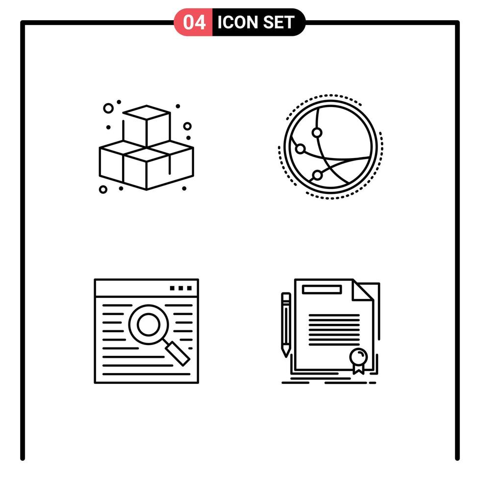 Set of 4 Modern UI Icons Symbols Signs for cubes online worldwide internet window Editable Vector Design Elements