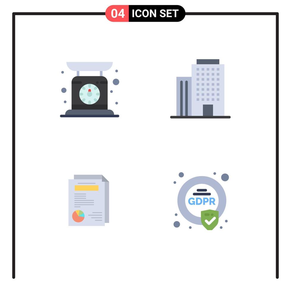 4 Universal Flat Icons Set for Web and Mobile Applications check weight report weighing house security Editable Vector Design Elements