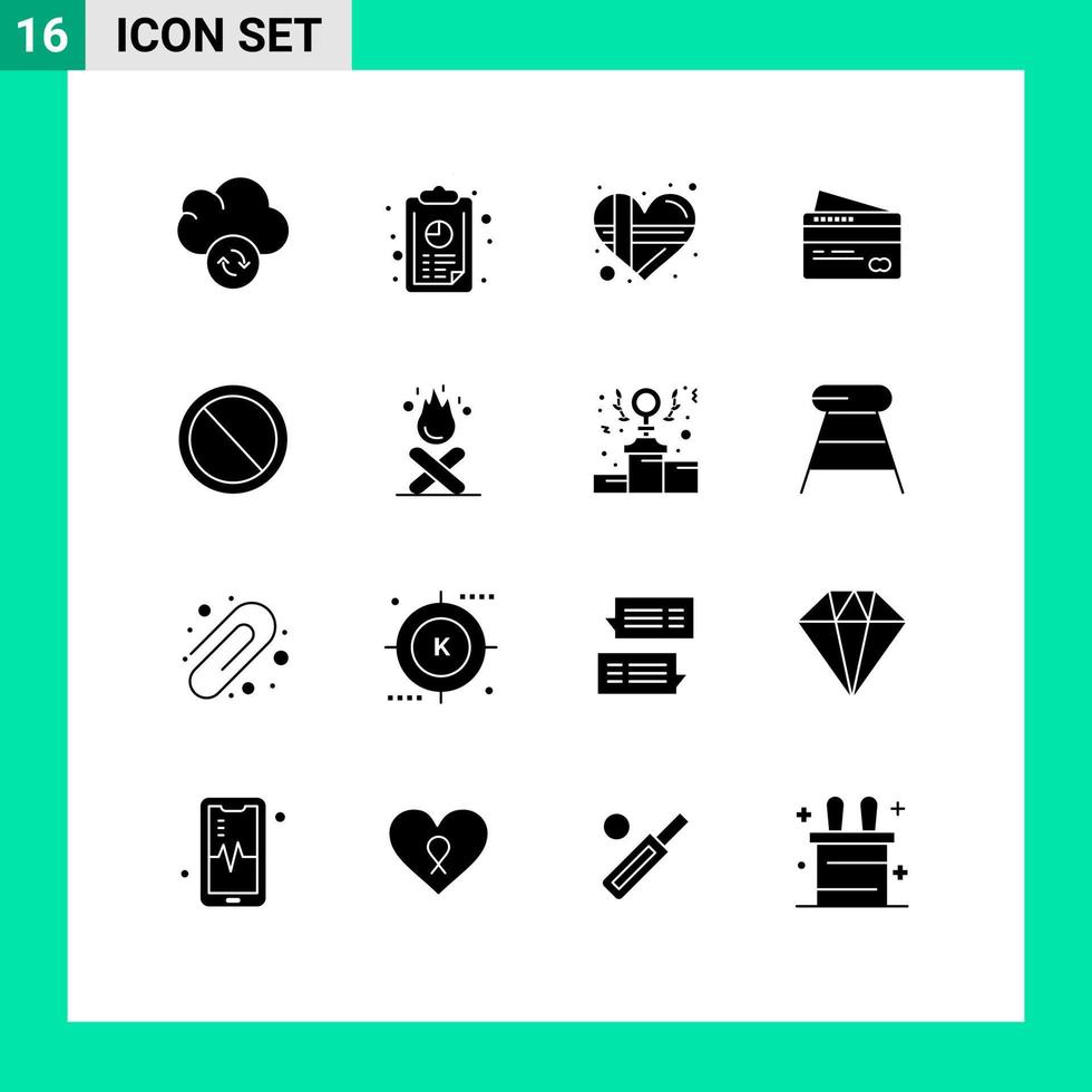 16 User Interface Solid Glyph Pack of modern Signs and Symbols of prohibited interface gift pay credit Editable Vector Design Elements