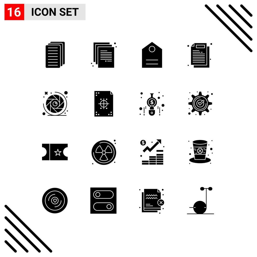 16 Creative Icons Modern Signs and Symbols of lens aperture camera lens tag camera paper Editable Vector Design Elements