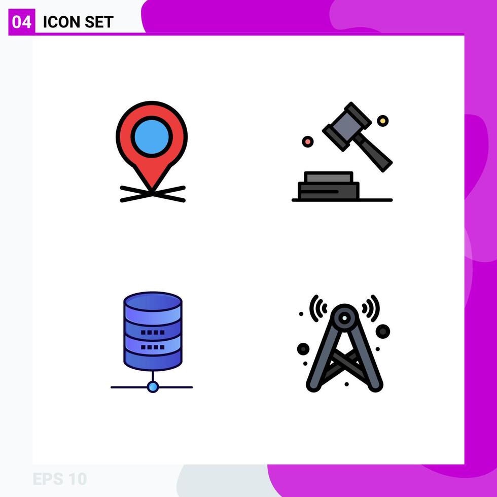 Pictogram Set of 4 Simple Filledline Flat Colors of location server pin digital computing Editable Vector Design Elements