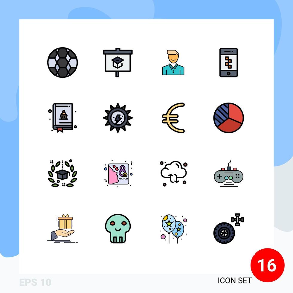 Universal Icon Symbols Group of 16 Modern Flat Color Filled Lines of smartphone application avatar user man Editable Creative Vector Design Elements
