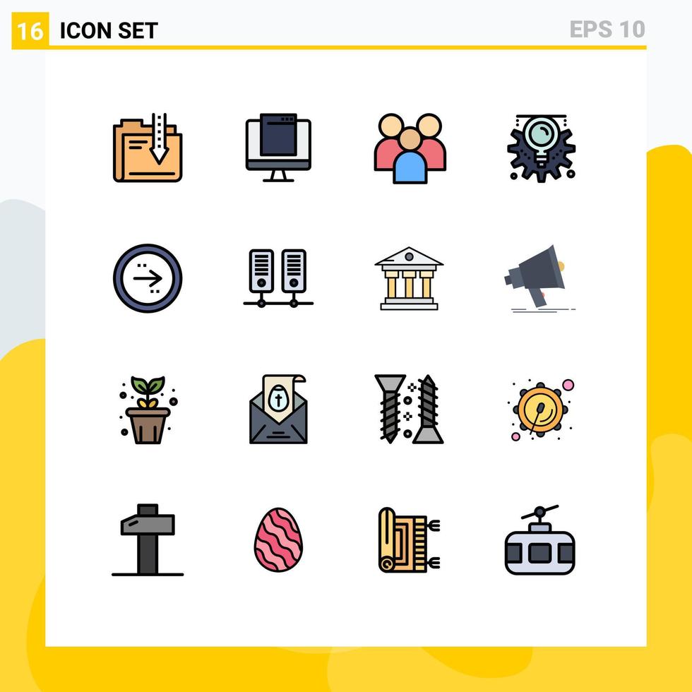 16 Thematic Vector Flat Color Filled Lines and Editable Symbols of creative gear imac team management Editable Creative Vector Design Elements