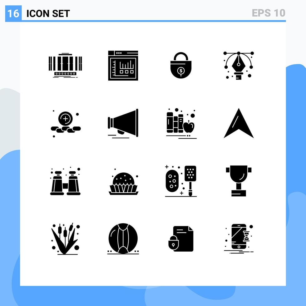 16 Solid Glyph concept for Websites Mobile and Apps plus tool static graphic lock Editable Vector Design Elements