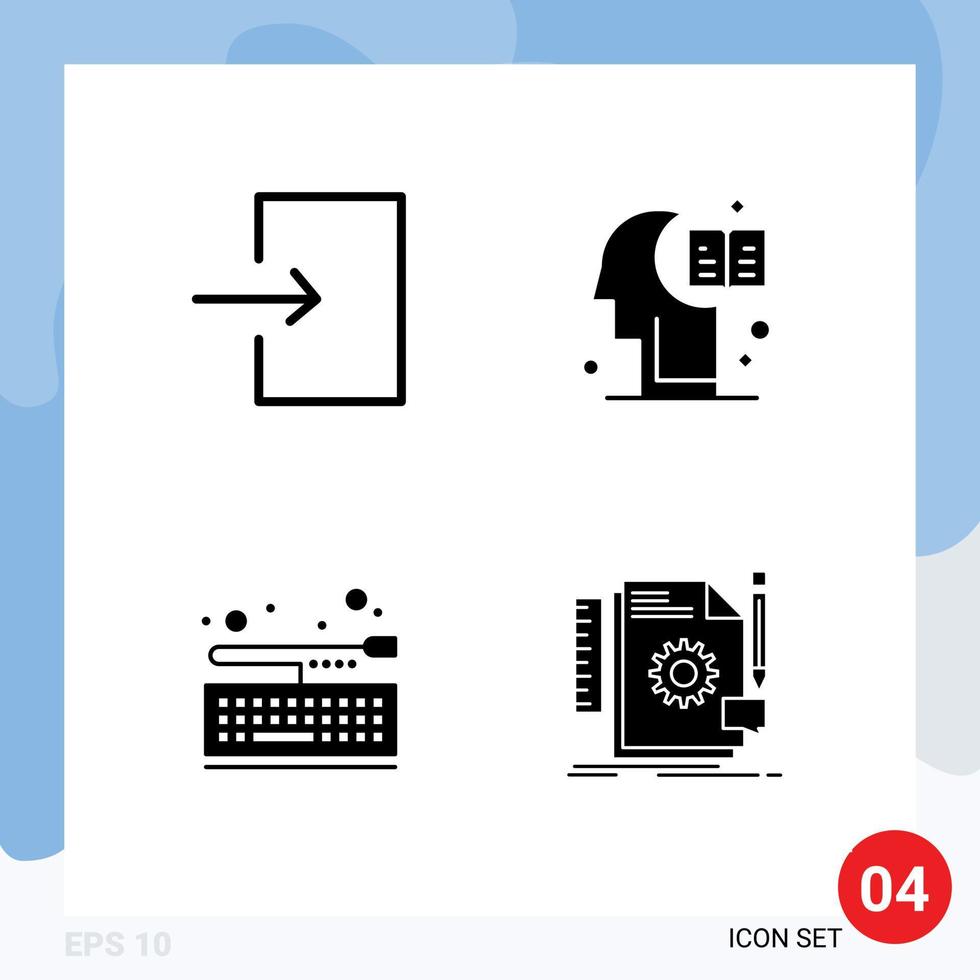 4 glifos sólidos vectoriales temáticos y símbolos editables del conocimiento del cerebro del teclado de flecha elementos de diseño vectorial editables creativos vector