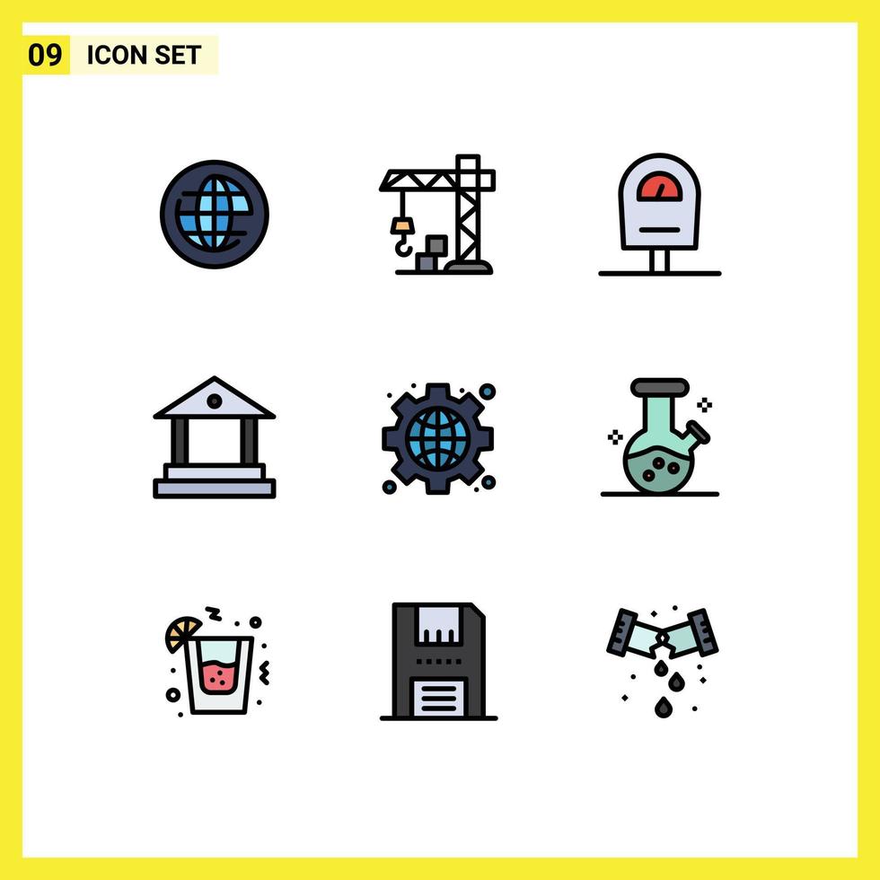 Set of 9 Vector Filledline Flat Colors on Grid for demo flask web meter interface finance Editable Vector Design Elements