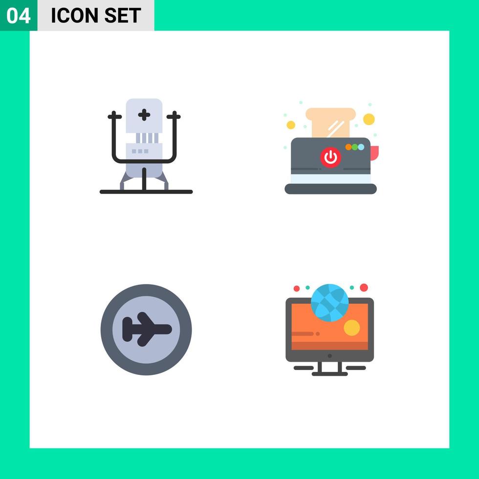 User Interface Pack of 4 Basic Flat Icons of biochip beach machine toast transportation Editable Vector Design Elements