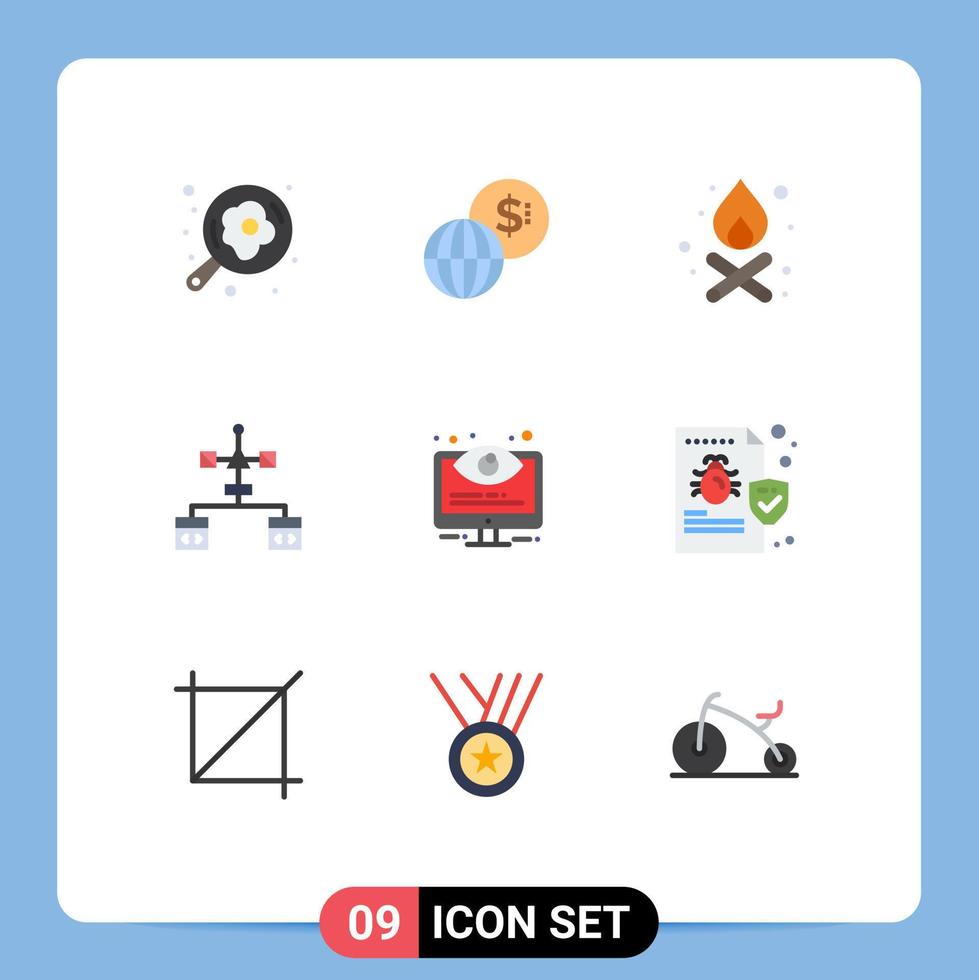 Mobile Interface Flat Color Set of 9 Pictograms of control development bonfire develop browser Editable Vector Design Elements