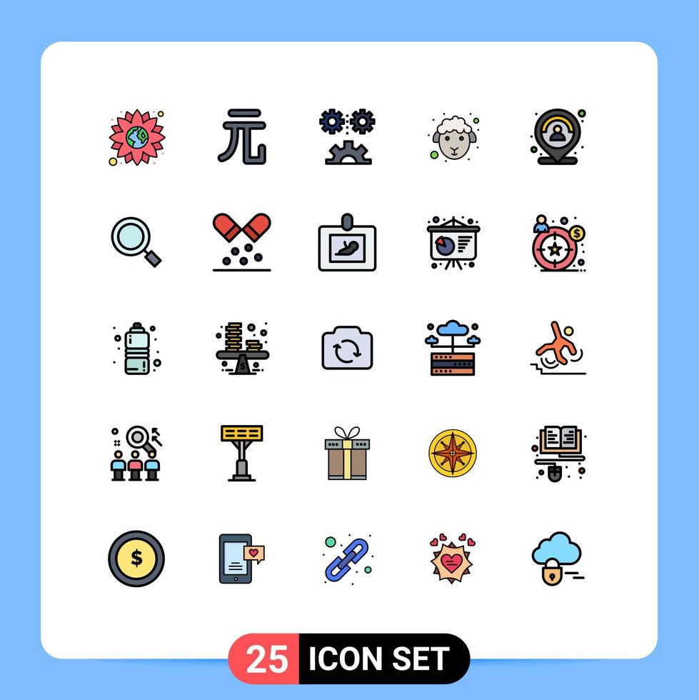 Stock Vector Icon Pack of 25 Line Signs and Symbols for location sheep engineering lamb face Editable Vector Design Elements
