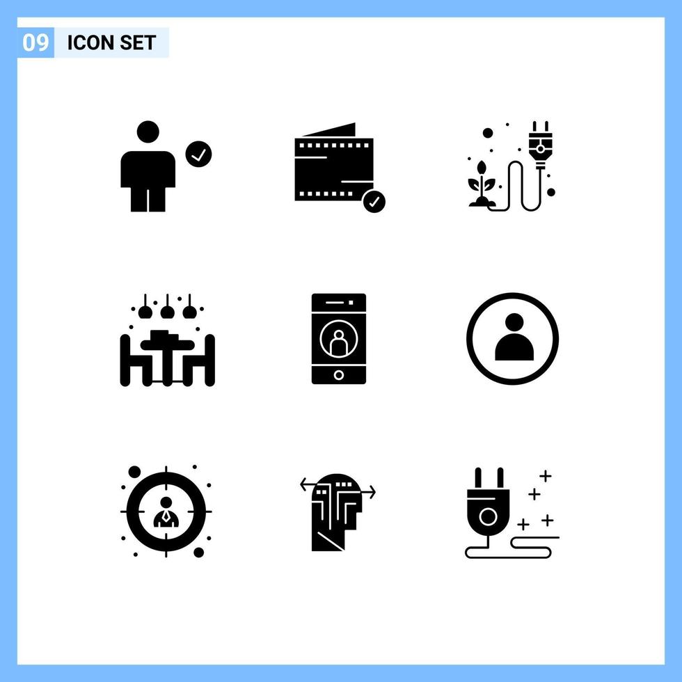 Modern Set of 9 Solid Glyphs Pictograph of dinner living wallet home herb Editable Vector Design Elements