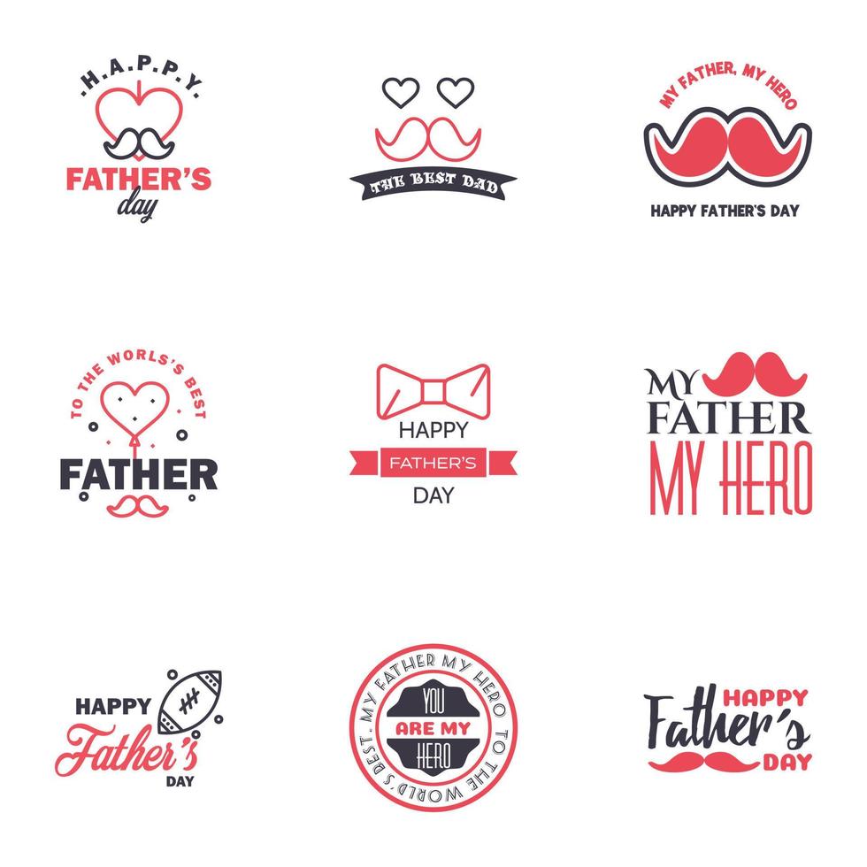 Happy fathers day greeting cards set 9 Black and Pink Vector typography lettering Usable for banners print You are the best dad text design Editable Vector Design Elements