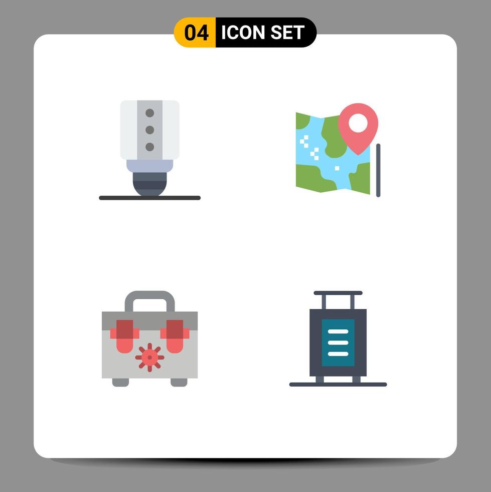Flat Icon Pack of 4 Universal Symbols of lamp construction map google bag Editable Vector Design Elements