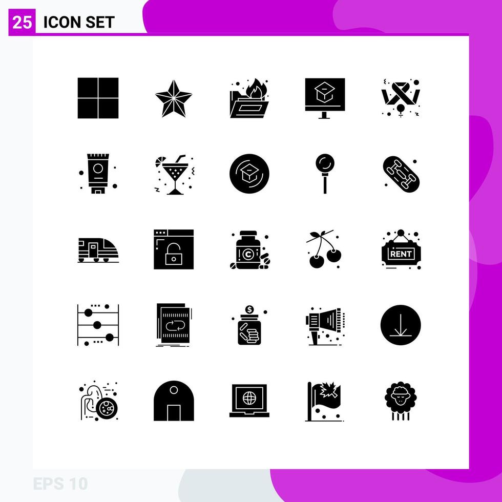 Editable Vector Line Pack of 25 Simple Solid Glyphs of feminism breast cancer folder fire awareness online Editable Vector Design Elements