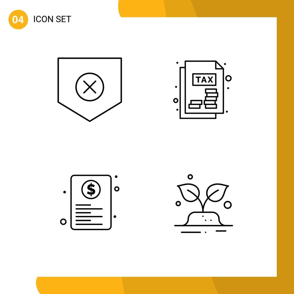 Pack of 4 Modern Filledline Flat Colors Signs and Symbols for Web Print Media such as protect page x tax web Editable Vector Design Elements