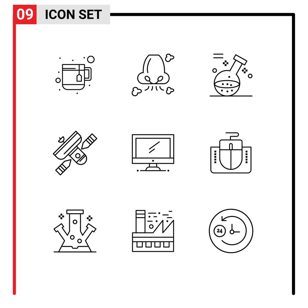 Set of 9 Commercial Outlines pack for computer satellite element radio broadcast Editable Vector Design Elements