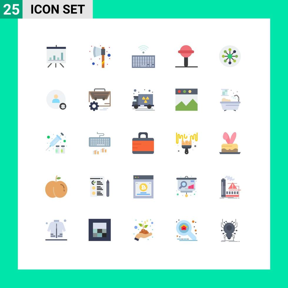 Universal Icon Symbols Group of 25 Modern Flat Colors of chemistry biology keys atom sound Editable Vector Design Elements