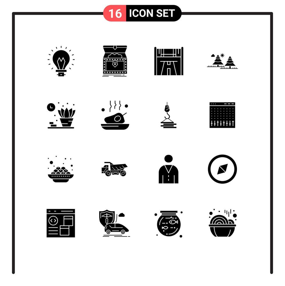 Set of 16 Modern UI Icons Symbols Signs for pines jungle treasure camping road Editable Vector Design Elements