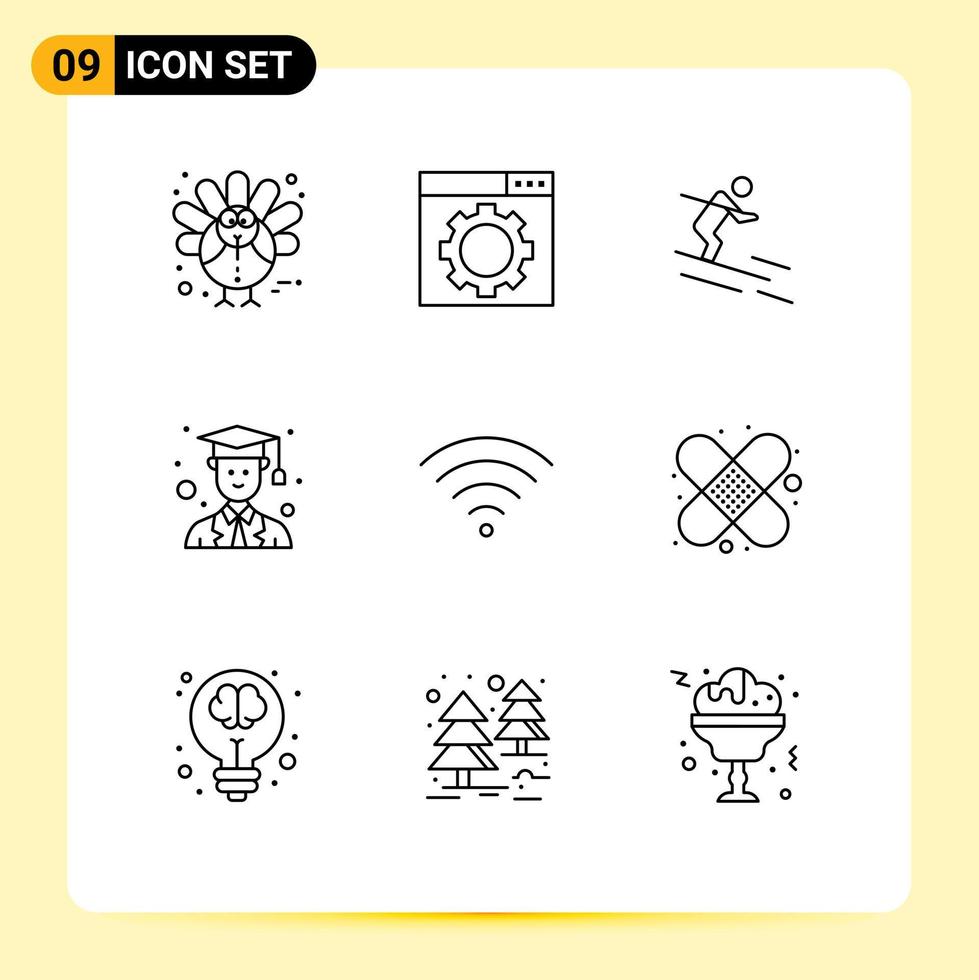 Stock Vector Icon Pack of 9 Line Signs and Symbols for band aid signal ski connection graduate Editable Vector Design Elements