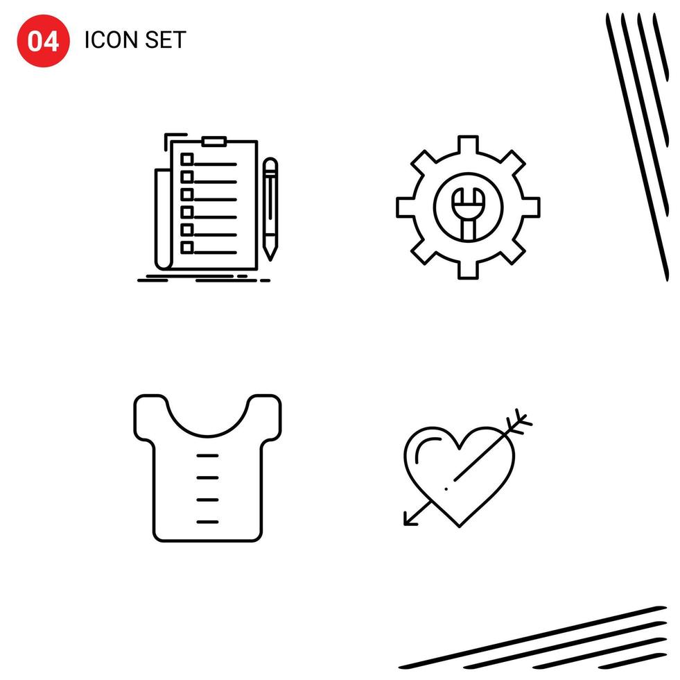 4 User Interface Line Pack of modern Signs and Symbols of expertise clothes list setting heart Editable Vector Design Elements