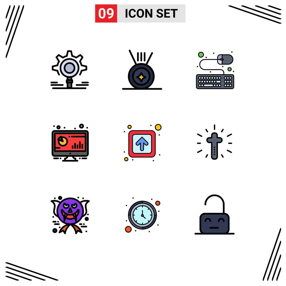Pack of 9 creative Filledline Flat Colors of signs forward mouse arrow monitor Editable Vector Design Elements