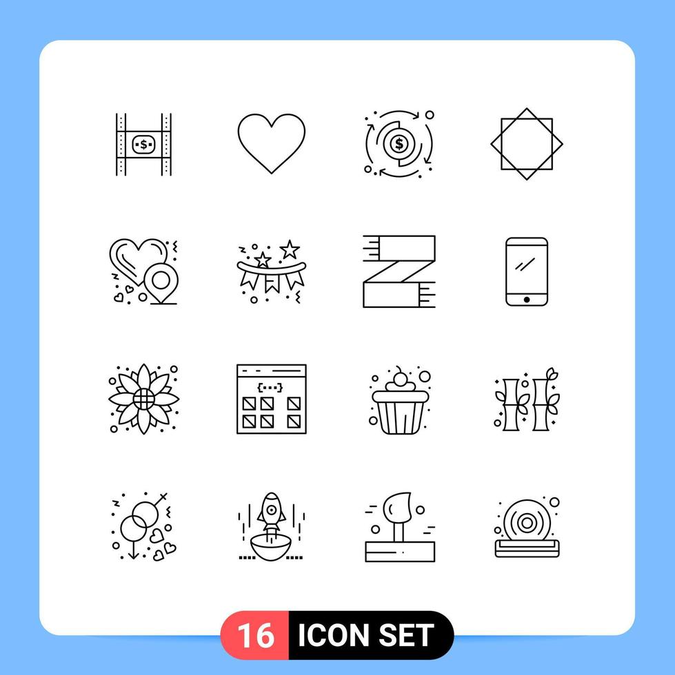 Modern Set of 16 Outlines and symbols such as heart location virus twitter security transfer Editable Vector Design Elements