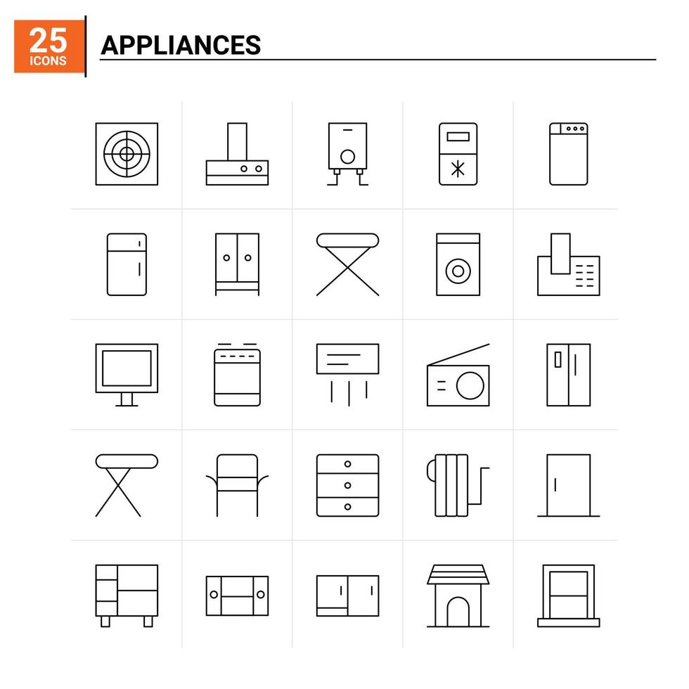 25 Appliances icon set vector background