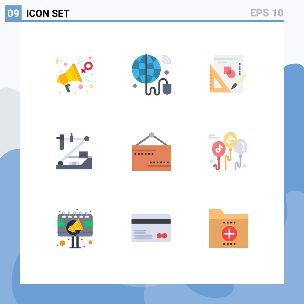 Mobile Interface Flat Color Set of 9 Pictograms of research genetics world chemistry graph Editable Vector Design Elements