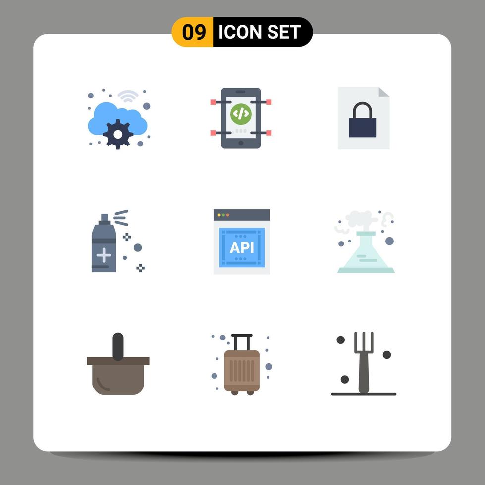 Editable Vector Line Pack of 9 Simple Flat Colors of software api concept document api cleaning Editable Vector Design Elements