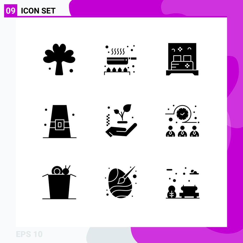 9 Universal Solid Glyph Signs Symbols of hat cap kitchen buckle sleep Editable Vector Design Elements